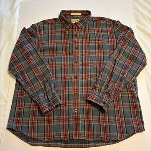 L.L. Bean Traditional Fit Flannel Shirt Mens XL Regular Gray Red 100% Cotton
